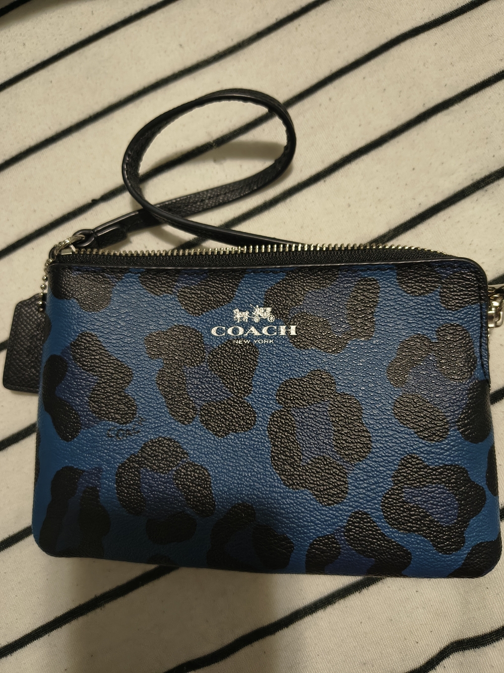 COACH Blue and Black Leopard Print Wristlet